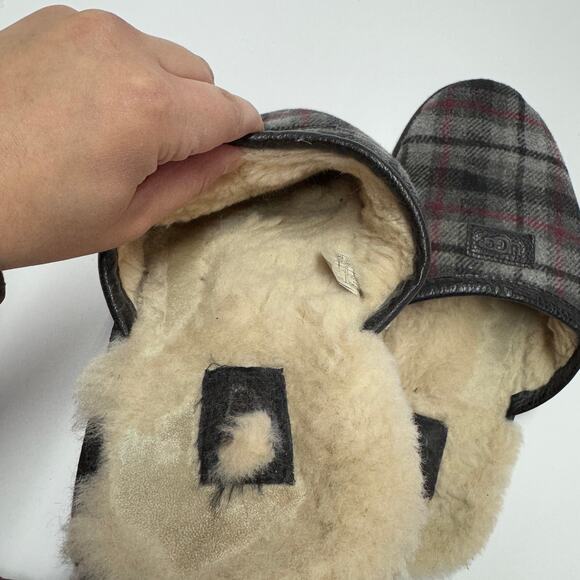 UGG Slippers Mens 12 Grey Plaid Scuff Tartan Fleece Lined - Picture 6 of 11